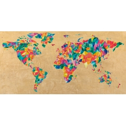 Tableau sur toile, affiche Carte du monde multicolore (dorée)