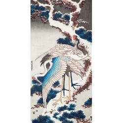 Cuadro japonés, Grullas sobre un árbol nevado de Hokusai