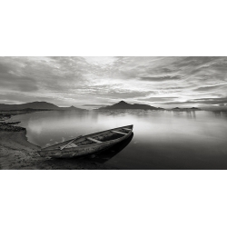 Quadro, stampa su tela, tramonto sul lago, Scozia (bianco e nero)