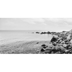 Art print and canvas, Pebbles on the Beach (B&W)