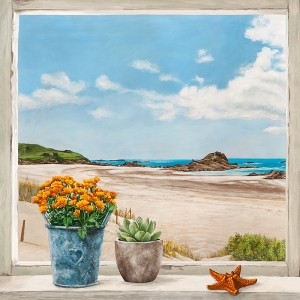 Tableau sur toile, Fenêtre avec vue sur la plage I de Remy Dellal