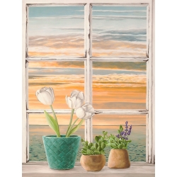 Art print and canvas, Window on the sea at sunset I by Remy Dellal