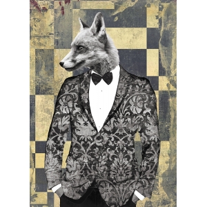 Cuadro con animales vestidos en lienzo y lámina, Gentleman #2 (blanco y negro) de VizLab