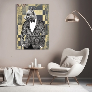 Cuadro con animales vestidos en lienzo y lámina, Gentleman #2 (blanco y negro) de VizLab
