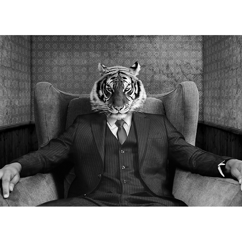 Moderne Leinwandbilder mit Tieren, El Tigre (B&W) von VizLab