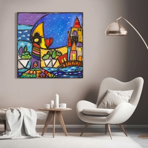Colorful art print and canvas, Moon in the night by  Wallas